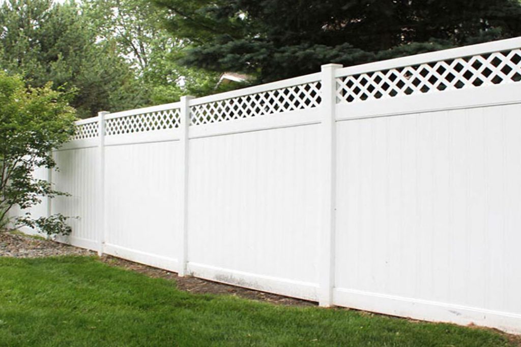 white privacy fence with diagonal lattice